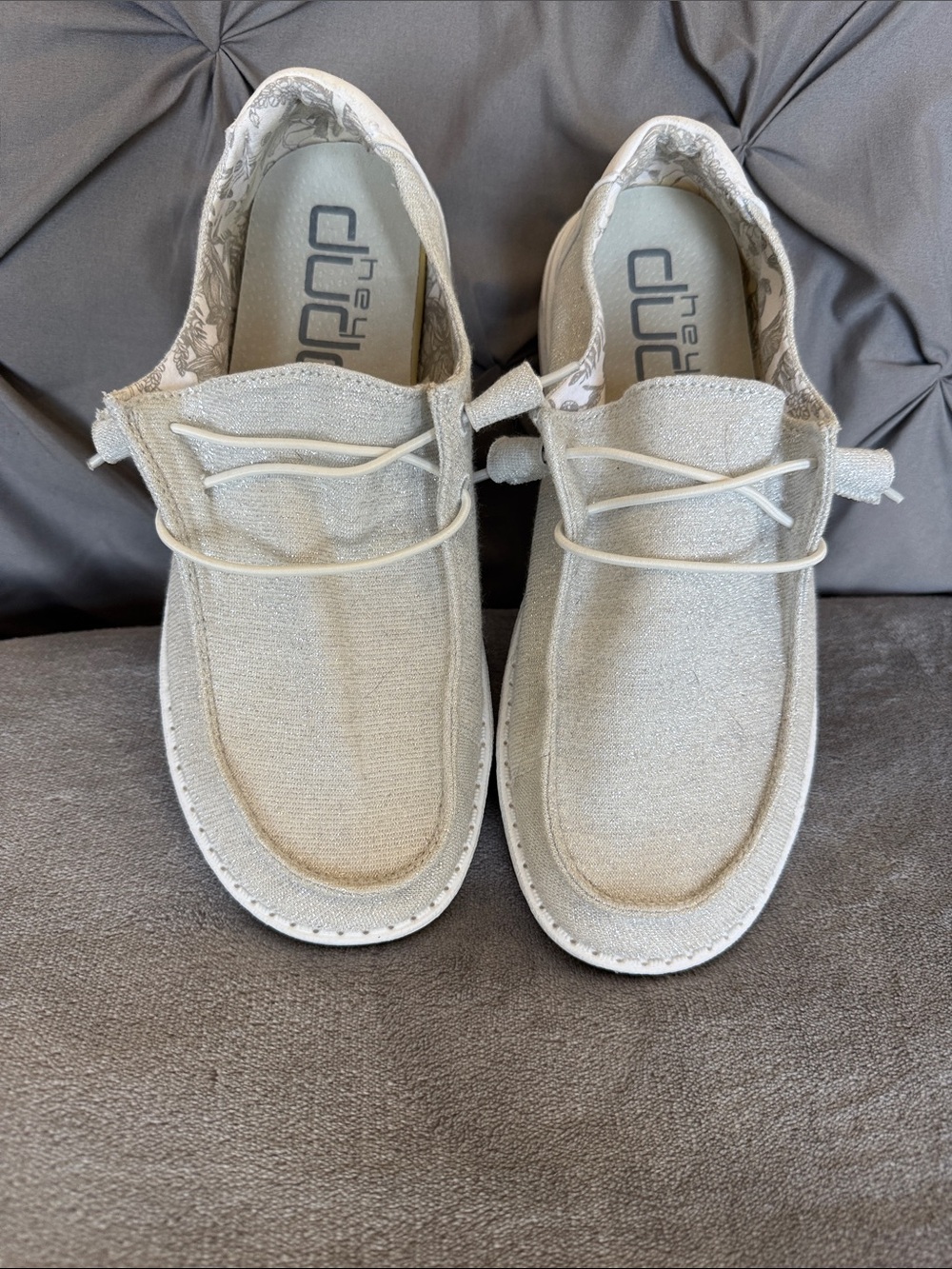 Hey Dude Light Tan Canvas Slip-On Loafers